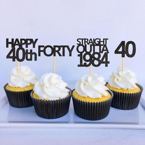 48 قطعة من أغطية الكب كيك باللون الأسود المستقيم من Outta 1994 Happy 30th Cupcake Toppers ثلاثين AF كب كيك زينة حفلات عيد الميلاد 30 عامًا | أسود 1994 in Kuwait