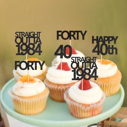 48 قطعة من أغطية الكب كيك باللون الأسود المستقيم من Outta 1994 Happy 30th Cupcake Toppers ثلاثين AF كب كيك زينة حفلات عيد الميلاد 30 عامًا | أسود 1994 in Kuwait
