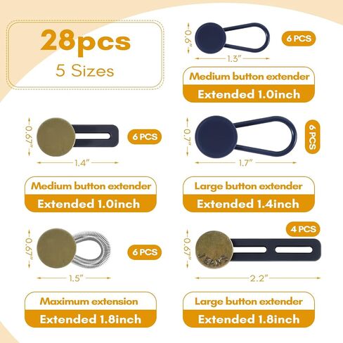 Reaven 28 Pcs Pants Button Extender, 5 Sizes Button Extenders for Jeans, No Sewing Instant Waistband Extenders for Pants, Pant Extenders for Jeans, Pants Extender for Women Men 1-1.8 Inches in Saudi Arabia