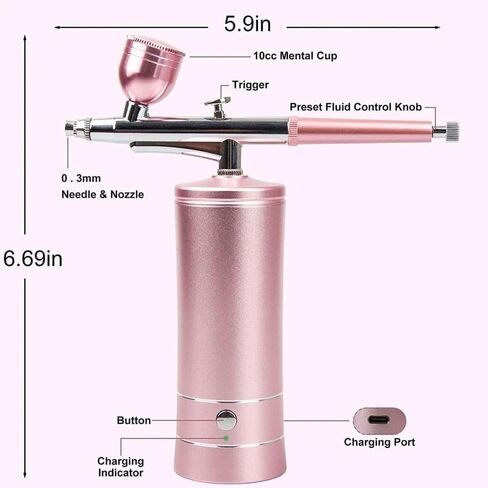 Aepto Airbrush for Nails Cordless Portable Airbrush Kit with Compressor 2 Levels 36 Psi High Pressure Rechargeable Air Brush Machine with 0.3mm Nozzle for Nail Art, Makeup, Painting, Cake Decor in Saudi Arabia