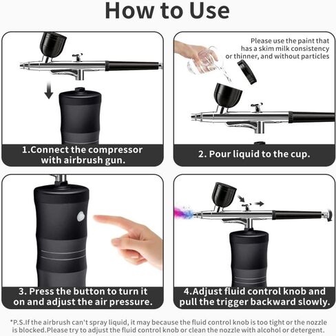 Aepto Airbrush for Nails Cordless Portable Airbrush Kit with Compressor 2 Levels 36 Psi High Pressure Rechargeable Air Brush Machine with 0.3mm Nozzle for Nail Art, Makeup, Painting, Cake Decor in Saudi Arabia