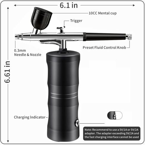 Aepto Airbrush for Nails Cordless Portable Airbrush Kit with Compressor 2 Levels 36 Psi High Pressure Rechargeable Air Brush Machine with 0.3mm Nozzle for Nail Art, Makeup, Painting, Cake Decor in Saudi Arabia