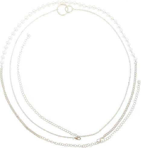 2 Pcs Womens Body Waist Chain Layered 18K Gold Silver Belly Chains Jewelry Butterfly Pearl Cross Diamond Adjustable in Saudi Arabia