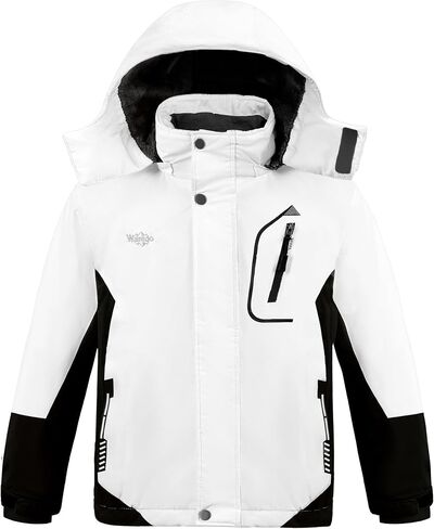 Wantdo Boy's Waterproof Ski Jacket Fleece Snowboarding Jackets Warm Thick Winter Coat Hooded Raincoats in Kuwait