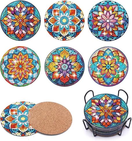 Puraikcmi 8PCs Diamond Paintings Coasters Kits Set, Cat Diamond Art Coasters with Holder, Crafts DIY Funny Coasters, Diamond Art Kits Adult Craft Diamond Dots Gift in Kuwait