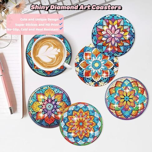 Puraikcmi 8PCs Diamond Paintings Coasters Kits Set, Cat Diamond Art Coasters with Holder, Crafts DIY Funny Coasters, Diamond Art Kits Adult Craft Diamond Dots Gift in Kuwait