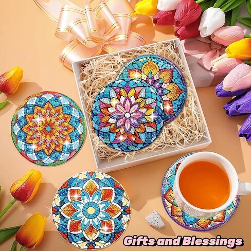Puraikcmi 8PCs Diamond Paintings Coasters Kits Set, Cat Diamond Art Coasters with Holder, Crafts DIY Funny Coasters, Diamond Art Kits Adult Craft Diamond Dots Gift in Kuwait