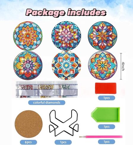 Puraikcmi 8PCs Diamond Paintings Coasters Kits Set, Cat Diamond Art Coasters with Holder, Crafts DIY Funny Coasters, Diamond Art Kits Adult Craft Diamond Dots Gift in Kuwait