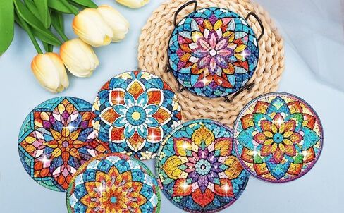 Puraikcmi 8PCs Diamond Paintings Coasters Kits Set, Cat Diamond Art Coasters with Holder, Crafts DIY Funny Coasters, Diamond Art Kits Adult Craft Diamond Dots Gift in Kuwait