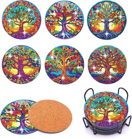 Puraikcmi 8PCs Diamond Paintings Coasters Kits Set, Cat Diamond Art Coasters with Holder, Crafts DIY Funny Coasters, Diamond Art Kits Adult Craft Diamond Dots Gift in Kuwait