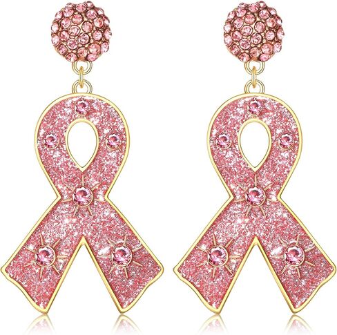 Beaded Breast Cancer Awareness Earrings Rhinestone Hope Pink Ribbon Earrings Survivor Warrior Dangle Earrings for Women in Kuwait