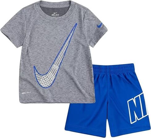 طقم تي شيرت وشورت بأكمام قصيرة Dri-FIT من Nike Little Boys مكون من قطعتين (Game Royal(66h365-u89)/رمادي، 6) in Saudi Arabia