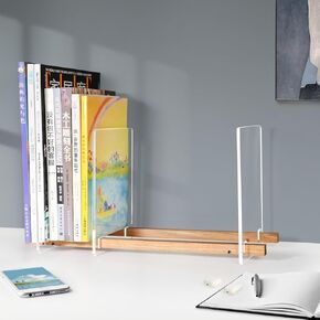 Desktop Bookshelf, Acrylic and Wooden Bookshelf for Desk, Adjustable Tabletop Bookshelf, Book Shelf for Books Magazine CD, Tiny Bookshelf and Storage Rack for Living Room, Office, Home