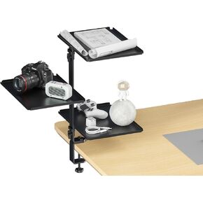Clamp On Desk Storage Shelf Desk Overhead Organizer Shelving for Table,Desktop or Under-Desk 3-Tier Adjustable Metal Storage Tray,No Drilling Anti-Slip Above Desk Shelves for Desk Accessories