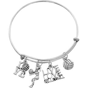 Volleyball Gift, Volleyball Charm Bangle Bracelet- Volleyball Jewelry, Love Friendship Bracelet- Volleyball Gifts for Volleyball Players