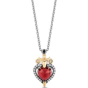 Jewelili Enchanted Disney Fine Jewelry 10K Yellow Gold and Sterling Silver Evil Queen Pendant with 1/10 CTTW Diamonds and Red Garnet