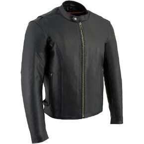 Milwaukee Leather LKM1710 Men's Black Classic Scooter Style Leather Motorcycle Jacket w/Removable Thermal Liner