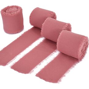 TONIFUL 4 Rolls 1-1/2 Inch Dusty Baby Blue Light Blue Chiffon Silk Ribbon 22yds Handmade Fringe Chiffon Ribbons Set for Wedding Invitations, Bridal Bouquets, Gifts Wrapping (Baby Blue, 22yds, 1.5") in Kuwait