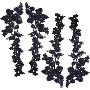 GORGECRAFT 4Pcs 3D Flower Embroidery Lace Applique Black Floral Leaves Embroidered Sew on Patches Collar Fabric Appliques for DIY Sewing Crafts Wedding Dress Clothing Bags Embellishments, 43.5x12.2cm