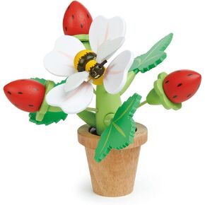 Tender Leaf Toys - Strawberry Flower Pot - Indoor Garden Pretend Play with Magnetic Bumblebee, Removable Leaves and Strawberries - Basic Life Learning Skills Fun for Children 3+
