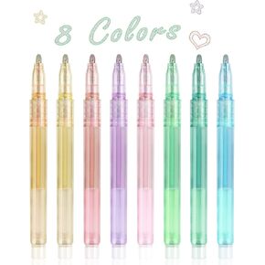 EooUooIP علامات مخططة مزدوجة الخط، 8 قطع أقلام مخططة لامعة أقلام ماركر أقلام تحديد دقيقة ذات طرف رفيع، لكتابة يوميات الرصاص وتدوين الملاحظات وتلوين التقويم واللوازم المدرسية المكتبية in Kuwait