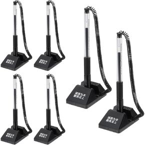 M&G Secure Counter Pens with Chain 0.5mm, 12pcs Adhesive Pen Holder Reception Desk Stand Type Spring Joint Pen for Bank Office Workplace, Black 14cm