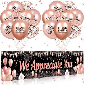 We Appreciate You Decorations Blue Gold Appreciate You Banner Yard Sign with 18 Pcs Balloons Thank You for All You Do Banner Employee Staff Appreciation Gifts Teacher Doctor Appreciation Party Decor