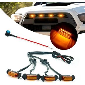 4 قطع من مصابيح الشواية LED مع محول الصمامات وحزام الأسلاك لسيارة Toyota Tacoma 2016-2019 TRD PRO OEM المصد الأمامي، مجموعة مصابيح شبكة Raptor باللون الأصفر الكهرماني (لا تناسب Tacoma Off Road & Sport)