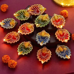 TIED RIBBONS 12 pcs Handmade Big Ganesh Clay Diya for Diwali | Traditional Diyas Tealight | Indian Oil Lamp | Diwali Decorations for Home Diwali Diyas for Pooja | Diwali Gifts | Terracotta Diyas