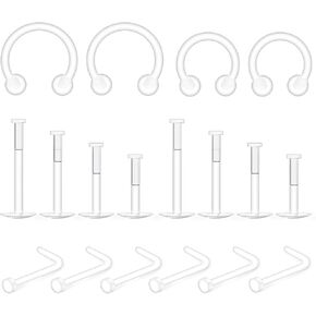 Lcolyoli Clear Piercing Jewelry Piercing Retainers Plastic Piercings for Surgery Sports Clear Nose Studs for Work Clear Nose Rings Septum Retainer Clear Lip Piericng Jewelry