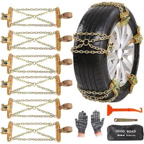 Snow Chains, 6 Packs Emergency Anti Slip Tire Chains, Adjustable Universal Thickening Tire Snow Chains For Car Pickup Trucks SUV in Snow, Sand, Mud and Ice (Tire Width 225-285mm)