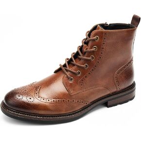 Temeshu Men's Wingtip Oxford Boot Side Zip Ankle Motorcycle Boots MS07