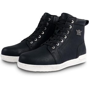Men's Casual Boot PU Leather Combat Boots For Men Waterproof Motorcycle Boots For Biker Hiking with Lace-Up Side Zipper