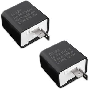 2 PCS Car 2 Pin Turn Signal Flasher Relay, LED Adjustable Frequency Standard Relay, Insulated Flame-Retardant Shell Plug-and-Play Relay Replacement, Universal for Cars Motorcycles (Black)