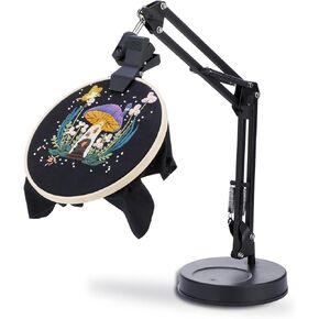 Embroidery Hoop Stand, Adjustable Embroidery Hoop Holder, Folding Metal Embroidery Stand, 360 Rotated Cross Stitch Stand Suitable for Embroidery Hoops, Phone Holder Black