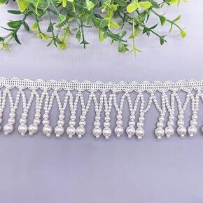2 Yards White Silk Tassel Fringe Trim Beads Tassel Lace Ribbon Sewing Clothing Edge Curtain Pearl Pendant Tassels (A)
