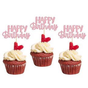 Gyufise 24Pcs Happy Birthday Cupcake Toppers Gold Glitter Celebrating Birthday Cake Picks Baby Shower Kids Birthday Party Decoration Supplies