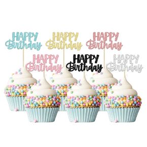 Gyufise 24Pcs Happy Birthday Cupcake Toppers Gold Glitter Celebrating Birthday Cake Picks Baby Shower Kids Birthday Party Decoration Supplies
