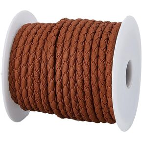DICOSMETIC 10.94 Yard 5mm Braided Leather Cord Round Leather String Cord Leather Strap Folded for DIY Clothes Knitting Jewelry Making, Coconut Brown