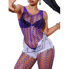 Sexy Fishnet Jumpsuit, Rave Glow Outfits, Size Fit 0-18, Mesh Wear Dancer Exotic Dancewear Lace Bodystocking