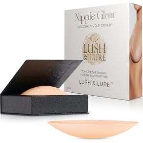 LUSH & LURE Nipple Covers - Reusable Adhesive Silicone Pasties for Women - Invisible Breast Petals for Backless and Strapless Dresses with Travel Case - Nude Creme