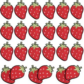 Juexica 24 Pieces Strawberry Patches Funny Iron on Summer Cute Fruit Cartoon Strawberry Embroidered DIY Clothing Patches for Vest Jackets Backpacks Caps Jeans Socks