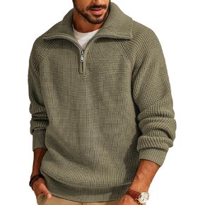 PJ PAUL JONES Mens Quarter Zip Pullover Waffle Textured Sweater Casual Knitted Loose Fit Oversize Sweater