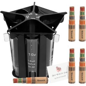 Change Sorter Tube Coin Counter with Coin Wrappers, 5-in-1 Coin Sorter Change Counter Machine, Coin Organizer & Coin Holder Coin Roller, Coin Storage Box,Use with Coin Bank Jar, Accurate & Easy to use