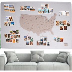 Photo Wall American Map Travel Check-in Marker Decorative Wall Stickers, suitable for family and couple travel record, scenes for home and RV. (cream-coloured, 24in*47in)