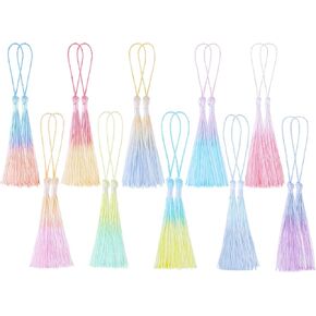 20 pcs Mini Bookmark Tassels for Keychain Making 10 Colors Bookmark Tassels with Cord Loops Handmade Silky Soft Craft 13cm/5-Inch Small Tassels for Bookmarks DIY Crafts Keychain Jewelry Making