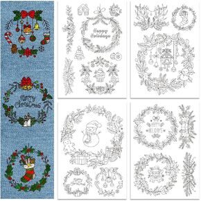 GLOBLELAND 4 Sheets Christmas Wreath Stick and Stitch Water Soluble Stabilizer Hand Embroidery for DIY Sewing Embroidery Adhesive Hand Sewing Stabilizers Non-Woven Fabrics 11.7x8.3inch