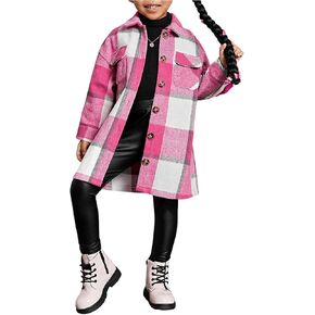 Floerns Girl's Plaid Print Long Sleeve Button Front Shirts Jacket Shacket Coat