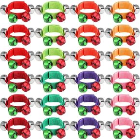 Remuuly 24 Pcs Christmas Band Wrist Bells Bracelets Jingle Musical Shaking Ankle Bells Instruments Adjustable Bells Percussion Rhythm Hand Bells for Adults Xmas Gift Party Favors Decorations