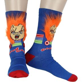 Bioworld Child's Play Chucky Doll Fuzzy Hair Good Guys Costume Character Design Men's Crew Socks